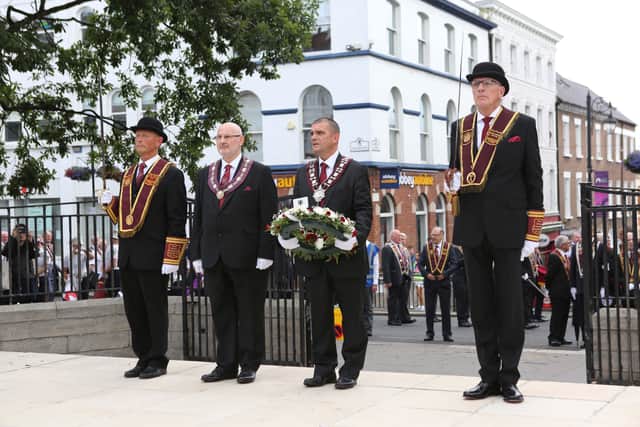 The wreath-laying ceremony at the War Memorial in the Diamond during the Relief of Derry celebrations in 2021.

 Picture: Lorcan Doherty/Presseye