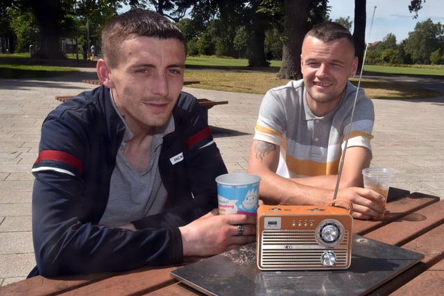 Matthew and Colin chilling out on their day off in Portadown People's Park. PT32-224.