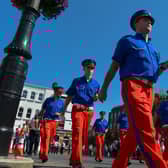 Members of the Downshire Guiding Star band from Banbridge march during Saturday’s Relief of Derry Celebrations.  Photo: George Sweeney.  DER2232GS – 061