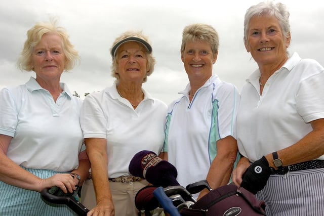 Daphine Ruddock, Dorothy Barnes, Pat McConnell and Edith Hall make their way round the course at the Marie Curie Cancer Care Golf Classic.