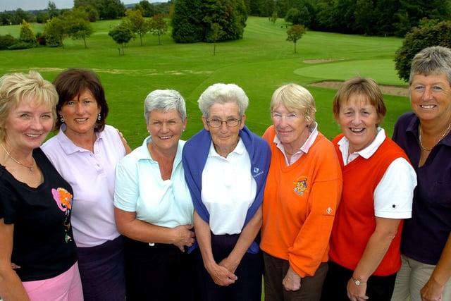 Carol Laird, Mariead Herron, Gemma Herron, Maureen Mulholland, Kate Corr, Ann Grieves and Shelia Doonan who took part in the Marie Curie Cancer Care Golf Classic organised by Paddy and Eileen McErlean in memory of their daughter Claire.mm33-334sr