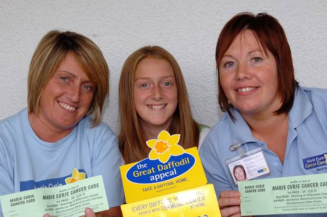 On hand with tickets at the Marie Curie Cancer Care Golf Classic in 2007 organised by Paddy and Elieen McErlean in memory of their daugher Claire were Gail Holmes ( Marie Curie Cancer Care Magherafelt branch), Roisin Gillen and Liz Chamber ( branch secretary).