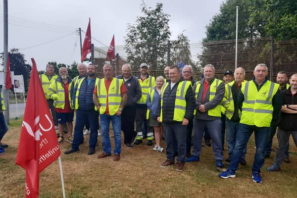 Workers on the picket line in Magherafelt.