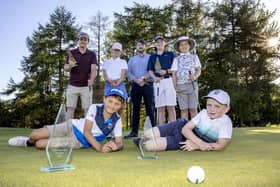 Councillor Aaron McIntyre, Chair of the Leisure & Community Development Committee congratulates the prize winners of the Vitality Junior Open at Castlereagh Hills Golf Course