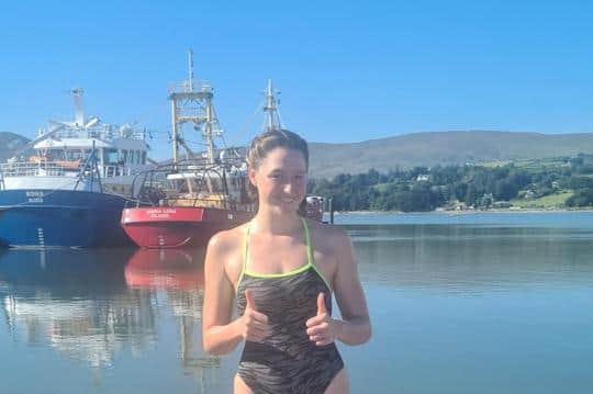 16-year old Jessika is pictured before beginning her epic open water swim