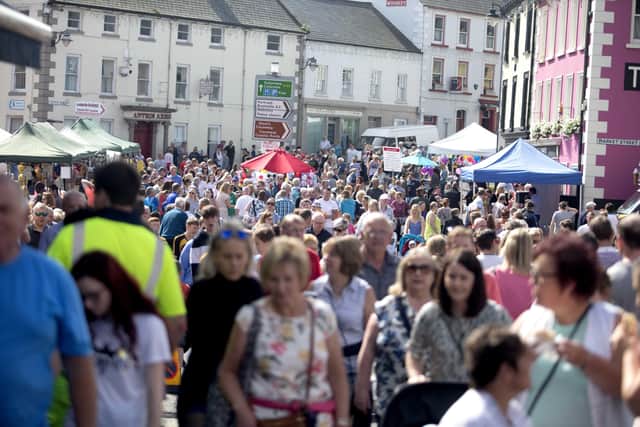 A typical scene from the Ould Lammas Fair in Ballycastle with the Diamond area thronged with visitors
