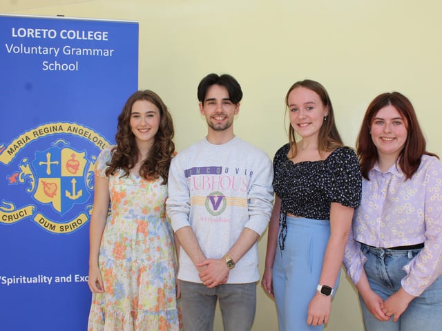 The four Loreto College students who achieved three A* grades or better at A level: Anna McGinley, David Farren, Orla Quinn and Tori Colson-Rice
