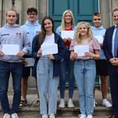 Marcus McNeill, Charlie Rowe, Annie Robinson, Zara Ginniff (Head Girl), Emily Johnstone pictured with Principal Robin McLoughlin.  Missing from photo Ben Bradshaw (Head Boy) and Susie Black