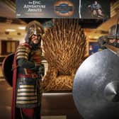 Lannister Guard and Unsullied soldier from Game of Thrones welcome the Willow Throne that will greet tourists at Belfast International Airport.

Photo by Matt Mackey / Press Eye