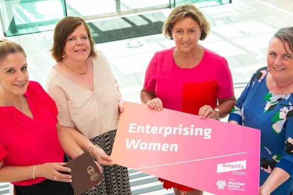 Pictured along with Angela Patterson of Gold and Brownes is Kelli McRoberts of Carrickfergus Enterprise, MEABC's Interim Chief Executive Valerie Watt and Chief Executive of Ballymena Business Centre Melanie Christie Boyle MBE.