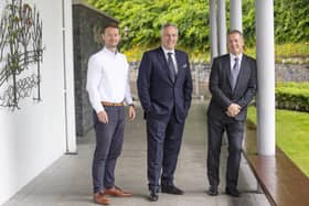 Pictured launching the ‘Get Into Manufacturing’ programme, are from left, Nathan McAuley, Head of Service Delivery at the Prince’s Trust, Ian Paisley MP, Chairman of The Gallaher Trust and Graham Whitehurst, Chairman of Mid and East Antrim Borough Council’s Manufacturing Task Force.
