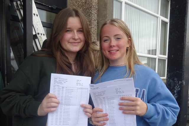 Georgia and Zara receiving their GCSE results