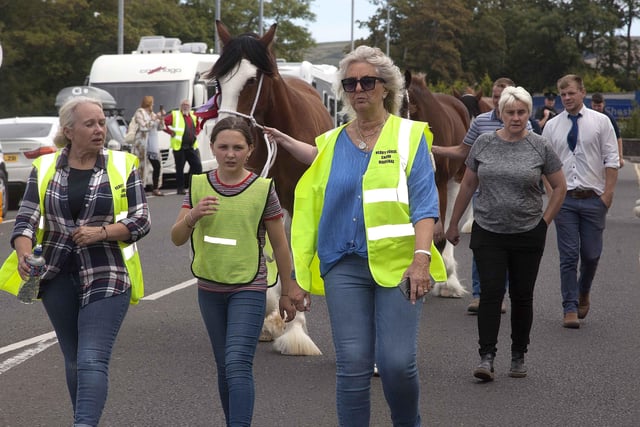 Marnie and Claire squires with Clare Lynn at the Lammas Fair Horse Parade.PICTURE KEVIN MCAULEY/MCAULEY MULTIMEDIA