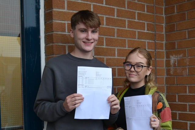 Laurelhill A Level students Melissa Brady and Rhys Ferguson celebrate a fantastic set of results. Melissa achieved an A and 2 Bs, Rhys an A, B and Merit