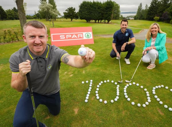 Boxer Paddy Barnes will tee off the 1000th round of golf in Wee Oscar Knox’s name at the 2022 Oscar Knox Cup, which takes place at Fortwilliam Golf Club on Friday, September 2. Paddy is pictured with Oscar’s dad, Stephen Knox who organises the day as part of the Oscar Knox Fund with wife, Leona, and Bronagh Luke from SPAR NI, sponsors of the annual event.