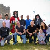 Five-time Olympic Champion Jo Pavey (front right) with an Antrim Coast Half Marathon delegation as they get a flavour of the Siege of Carrickfergus celebrations.