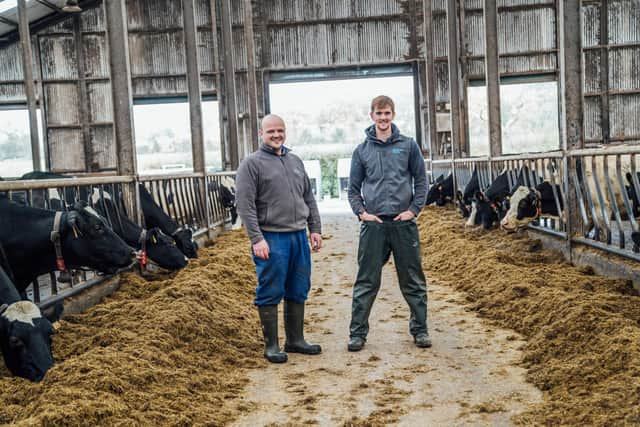 Some of the Drayne's Farm team. Pictured (left to right) is Chris Wright, Farm Manager, and Hugh Moore, a placement student from Queen's University, Belfast