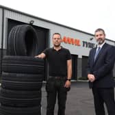 Ulster Bank business development manager Philip McNeill pictured with Anvil Tyre Centre’s Daniel Wethers