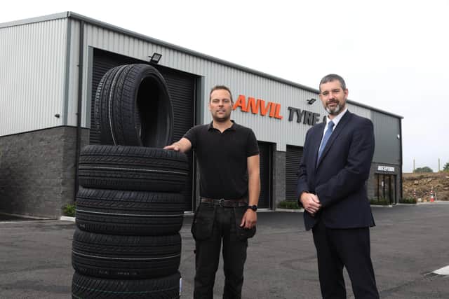 Ulster Bank business development manager Philip McNeill pictured with Anvil Tyre Centre’s Daniel Wethers