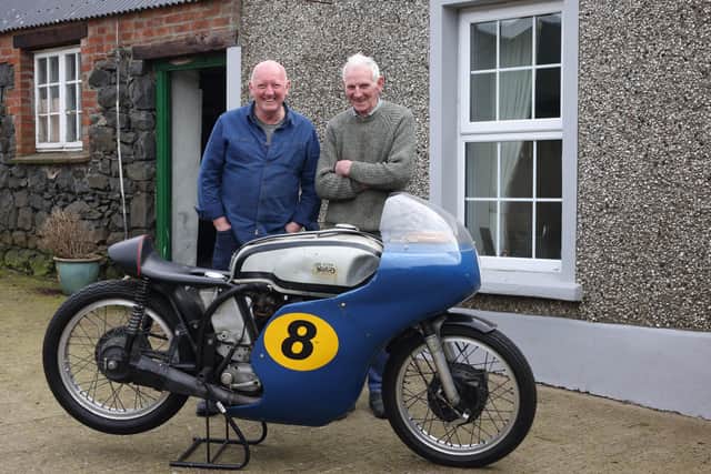 Road racing photographer and journalist Stephen Davison, left, with Ulster Grand Prix and Northwest 200 winner Richard Creith from Bushmills