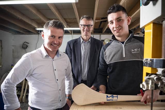 Ulster Community Finance Ltd Chief Executive, Dónal Traynor, William McCulla, Invest NI’s Director of Corporate Finance and Emmet Martin, founder of Martin Hurls who recently secured £10,000 from the NI Small Business Loan Fund for working capital.