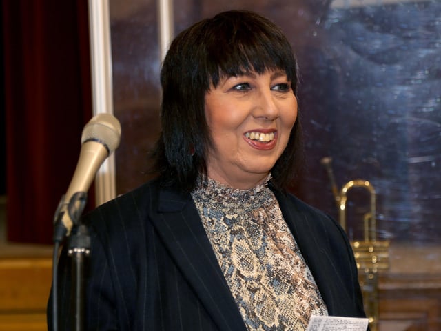 Co-curator Från McCloskey pictured at the opening of the dance halls exhibition in Coleraine Town Hall