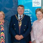 Ald Gerardine Mulvenna, Valerie Guthrie, Mayor of Mid and East Antrim Ald Noel Williams, and Jackie Patton at the launch of the Free dementia awareness training sessions taking place throughout Mid and East Antrim