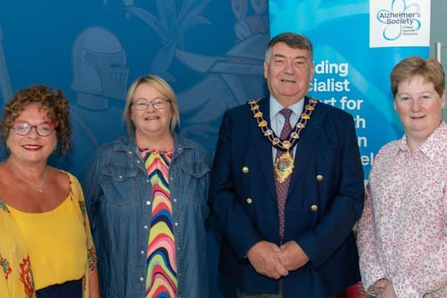 Ald Gerardine Mulvenna, Valerie Guthrie, Mayor of Mid and East Antrim Ald Noel Williams, and Jackie Patton at the launch of the Free dementia awareness training sessions taking place throughout Mid and East Antrim