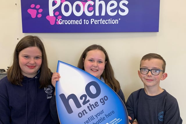 upils from Carhill Integrated Primary School pictured at Pampered Pooches in Garvagh which has signed up to Causeway Coast and Glens Borough Council’s H20 On The Go scheme