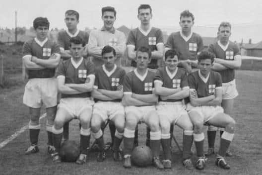 Dennis Guy (back row, second left) in a Northern Ireland Schools team that included 16-year-old George Best (front row, second left).