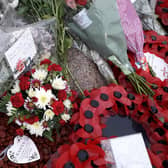 Floral tributes at Larne War Memorial