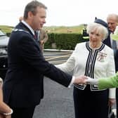Councillor James McCorkell wellcoming Queen Elizabeth to Royal Portrush Golf Club during her visit in 2016