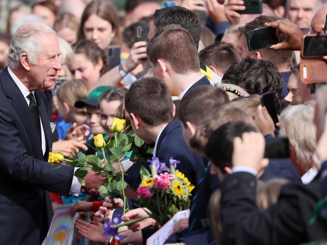 Press Eye - Belfast - Northern Ireland -  13th September 2022Members meet King Charles and The Queen Consort at Hillsborough Castle.His Majesty The King and Her Majesty The Queen Consort arrive in Northern Ireland as part of Their Majesties' wider programme of visits across the regions of the UK.  The King and Consort arrive at Hillsborough Castle, where they meet with the public and viewed floral tributes left for Queen Elizabeth II before His Majesty held a private audience with the Secretary of State for Northern Ireland and meet with representatives from political parties. Their Majesties also received a Message of Condolence from The Speaker of Assembly Alex Maskey.  Picture by Jonathan Porter/PressEye