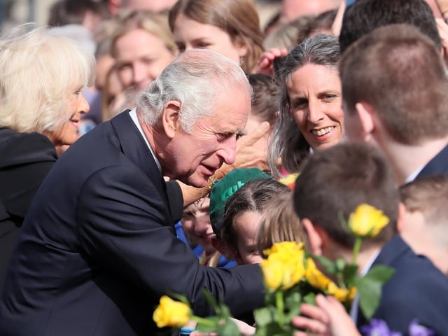 Press Eye - Belfast - Northern Ireland - 13th September 2022
Members of the public meet King Charles and The Queen Consort at Hillsborough Castle.
His Majesty The King and Her Majesty The Queen Consort arrive in Northern Ireland as part of Their Majesties' wider programme of visits across the regions of the UK.
The King and Consort arrive at Hillsborough Castle, where they meet with the public and viewed floral tributes left for Queen Elizabeth II before His Majesty held a private audience with the Secretary of State for Northern Ireland and meet with representatives from political parties. Their Majesties also received a Message of Condolence from The Speaker of Assembly Alex Maskey.
Picture by Jonathan Porter/PressEye