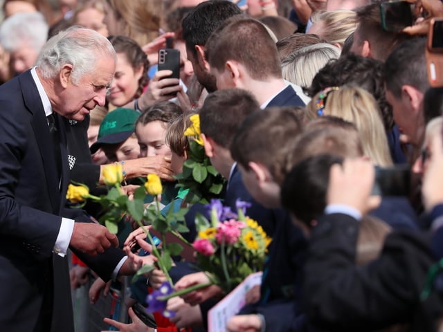 Press Eye - Belfast - Northern Ireland - 13th September 2022
Members of the public meet King Charles and The Queen Consort at Hillsborough Castle.
His Majesty The King and Her Majesty The Queen Consort arrive in Northern Ireland as part of Their Majesties' wider programme of visits across the regions of the UK.
The King and Consort arrive at Hillsborough Castle, where they meet with the public and viewed floral tributes left for Queen Elizabeth II before His Majesty held a private audience with the Secretary of State for Northern Ireland and meet with representatives from political parties. Their Majesties also received a Message of Condolence from The Speaker of Assembly Alex Maskey.
Picture by Jonathan Porter/PressEye