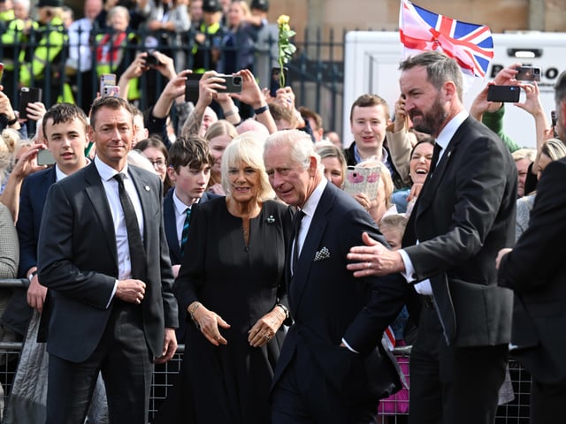 King Charles III and the Queen Consort arrive at Hillsborough Castle, Co Down. Picture date: Tuesday September 13, 2022.