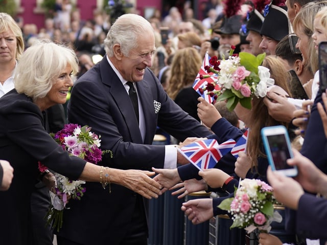 King Charles III meeting wellwishers as he arrives for a visit to Hillsborough Castle, Co Down, following the death of Queen Elizabeth II on Thursday. Picture date: Tuesday September 13, 2022.