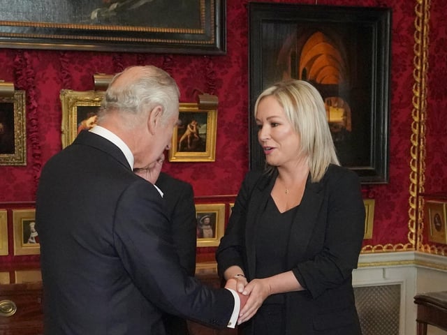 King Charles III meeting Sinn Fein Vice President Michelle O'Neill at Hillsborough Castle, Co Down. Picture date: Tuesday September 13, 2022.