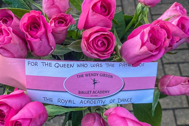 A floral tribute to the Queen from the Wendy Gibson School of Dance. The Queen was the patron of the Royal Academty of Dance. Pic by Norman Briggs, rnbphotographyni