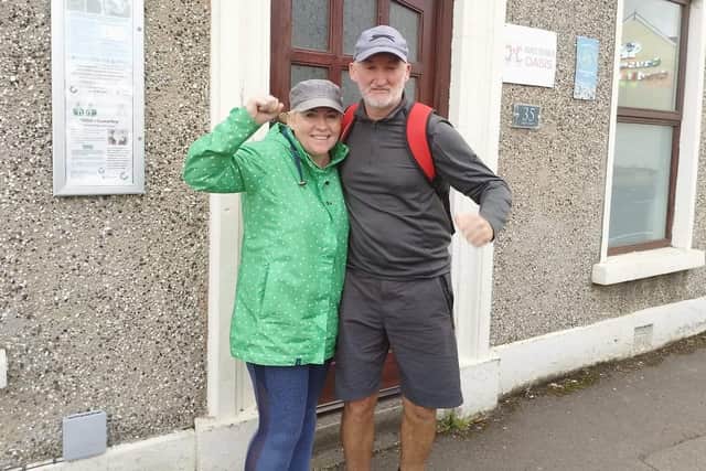 Mark and his wife Pauline celebrate the finish of the challenge