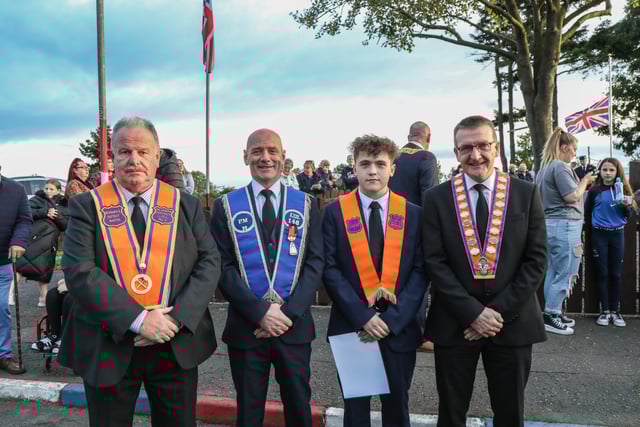 Francie Beckett, Worshipful District Master Ballinderry District No3, William Harbinson Ballinderry Black Reds LOL 148, Billy Harbinson, Chaplain Sons Of William JLOL 21 & Maurice Kirkwood County Grand Master for County Antrim. Pic by Norman Briggs, rnbphotographyni