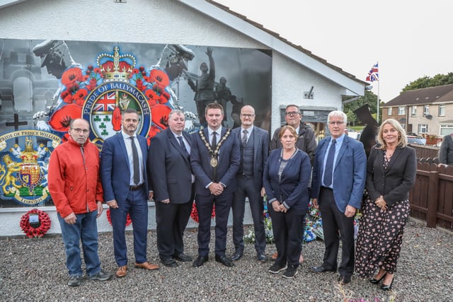 The Ballymacash Community were joined at the Memorial Service by The Mayor Cllr Scott Carson, Cllr John Palmer, Robbie Butler MLA, Alderman Paul Porter, Cllr Tim Mitchell, Cllr Andrew Ewing, Cllr Jenny Palmer, Cllr Alan Givan & Alderman Amanda Graham. Pic by Norman Briggs, rnbphotographyni