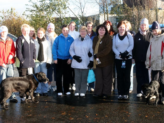 Participants in the Womens Aid sponsored walk at the Ecos Centre on Saturday, which also launches the 16 days of action. BT48-255AC