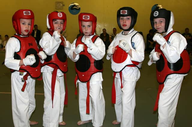 Neill Dempster, Jack Hall, Michael Weir, Geoff Purdy and Lee Dempster who took part in the Chujo Karate Association Championships at the Seven Towers Leisure Centre on Saturday. BT17-184CS