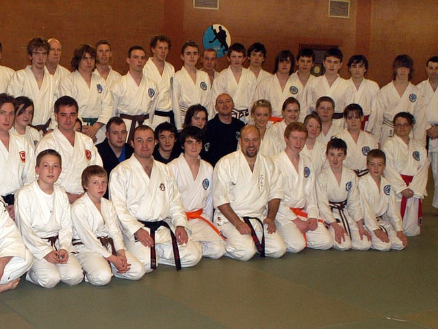 Taking time out from their martial arts seminar in the Seven Towers Leisure Centre on Saturday were the students and teachers attending the event. BT45-807H