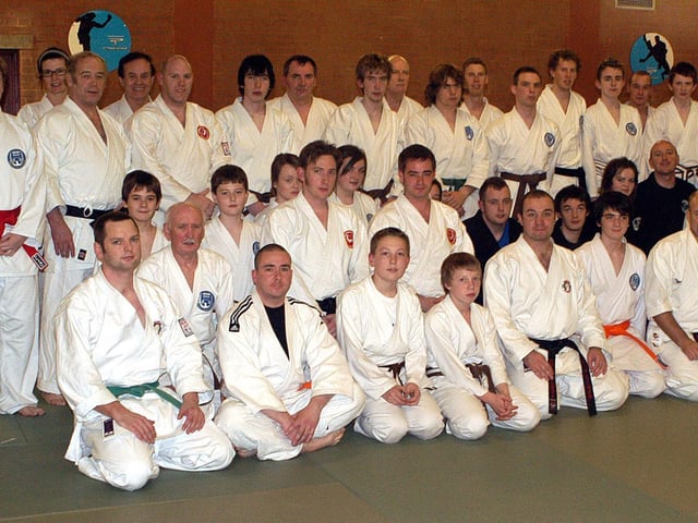 Taking time out from their martial arts seminar in the Seven Towers Leisure Centre on Saturday were the students and teachers attending the event. BT45-807H