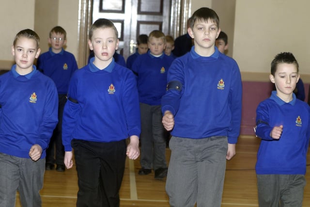 ON THE MARCH. Pictured are members of Finvoy BB who took part in a Route Battalion Junior Figure Marching competition at Drumreagh Church Hall in February 2007