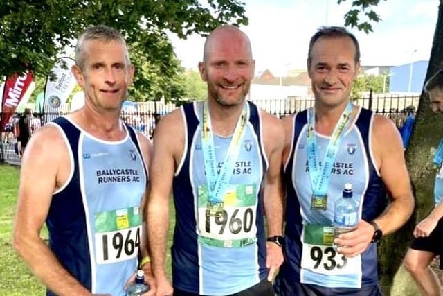 David and Alistair Jamison with Gerard McAleeae took part in Belfast half marathon