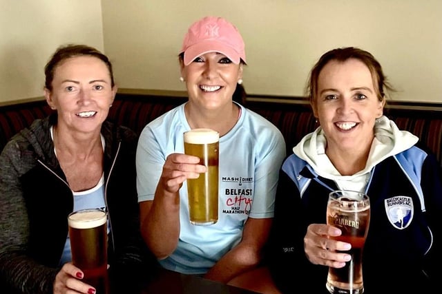 Relaxing after the run are Majella Connolly, Michelle McShane, Cara McShane in the Glenbush Bar