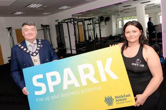 Mayor of Mid and East Antrim, Alderman Noel Williams with Andria Davey, founder of The Glute Club